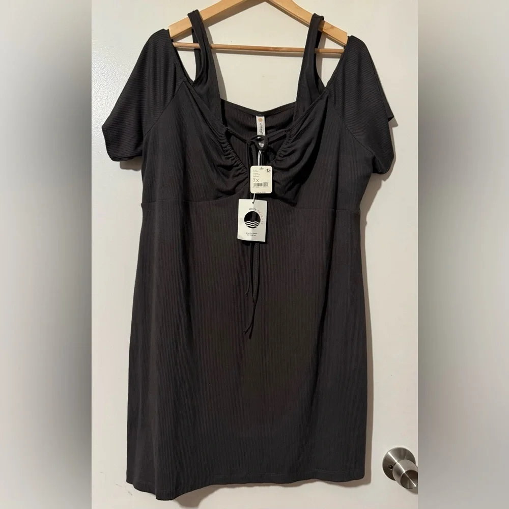 Free People Charcoal Gray Off-Shoulder Mini Dress
